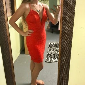 Bebe Red Deep V Cocktail Dress